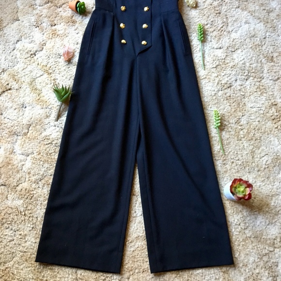 {Vintage Escada} Gold Button Dressy Black Jumpsuit - Picture 4 of 8